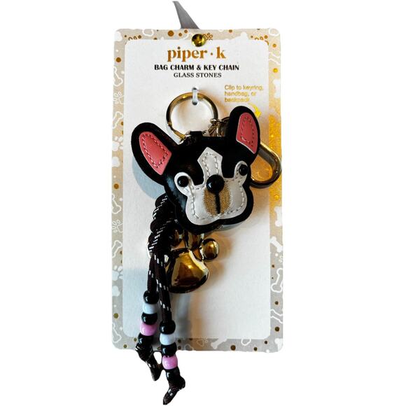 Piper K Frenchie French Bulldog Dog Terrier Bag Charm & Key Chain Paw Bone Bling - Picture 1 of 5
